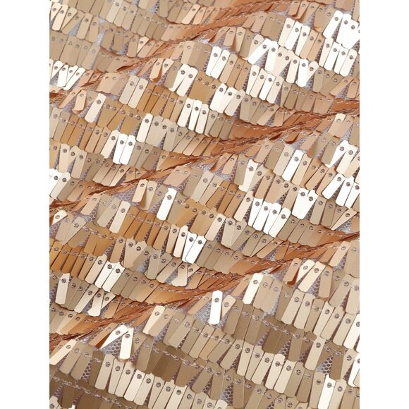 Women Sequin Mini Dress Cut Out Large Gold/Yellow V-Neck Long Sleeve Zipper Back - Picture 7 of 14